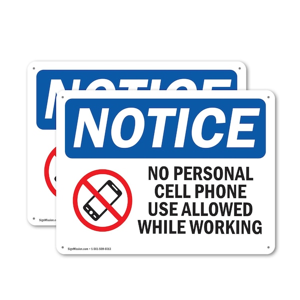 Signmission No Personal Cell Phone Use Allowed, 14 in W x Rectangle, Plastic OS-2PACK-NS-P-1014-L-14735 - main